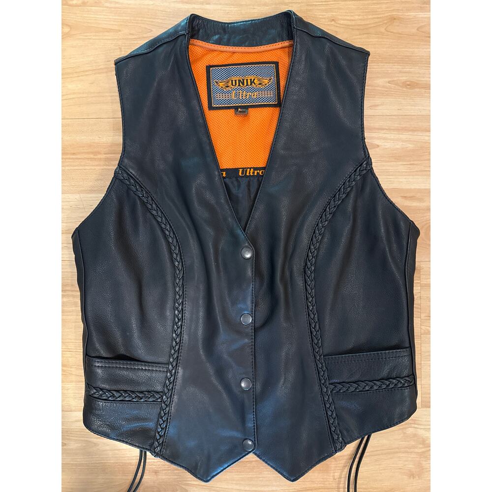 UNIK WOMEN'S MOTORCYCLE LEATHER VEST Side Laced Size Large Lined